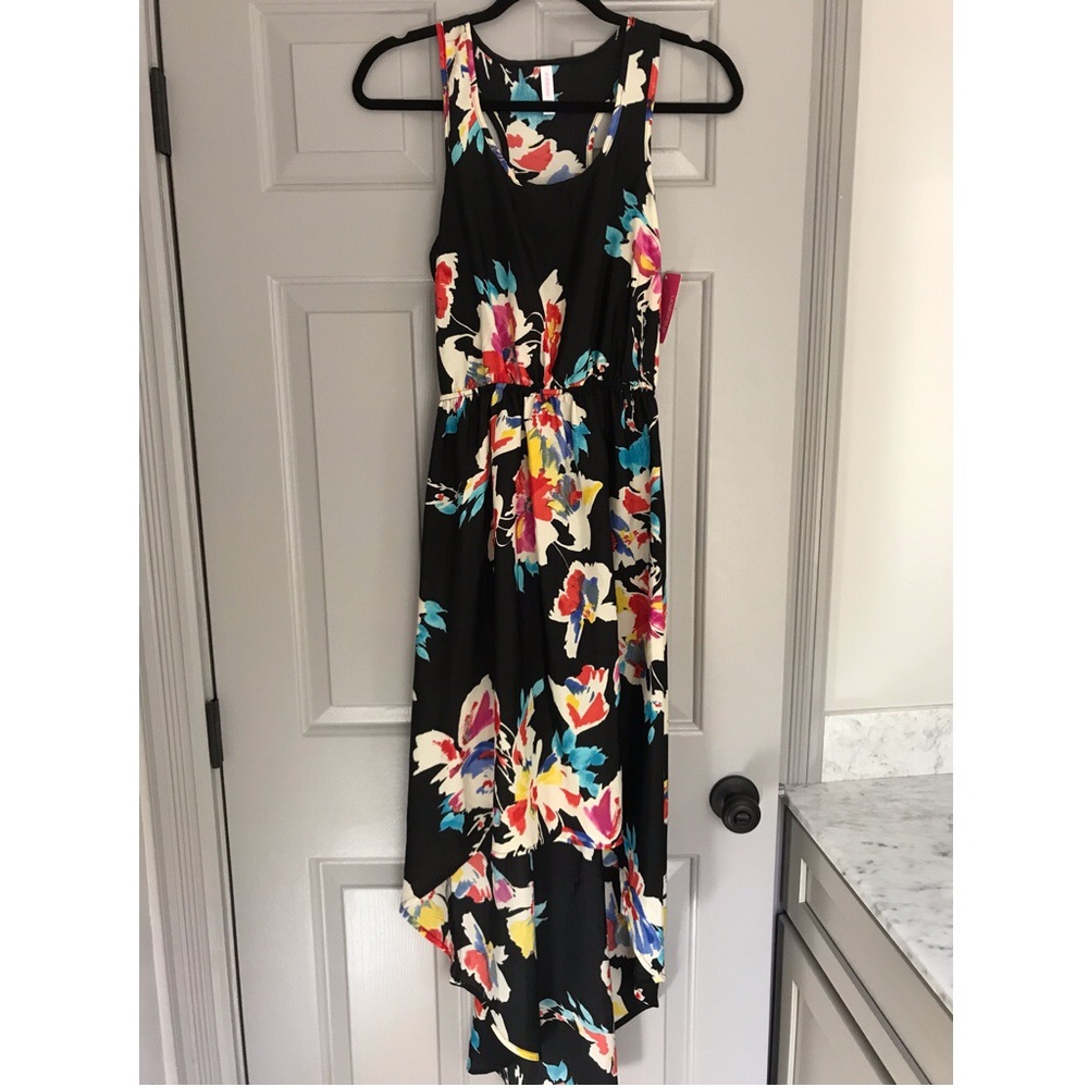 NWT Black floral high-low dress.